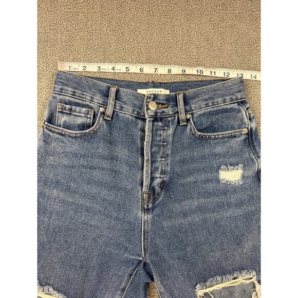PACSUN Jeans High Rise Straight Button Fly Distressed Medium Wash Denim Size 25 - Picture 5 of 10